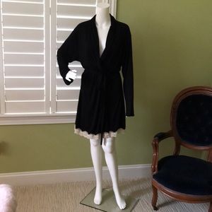 Black Everjey Robe with Cream Lace Bottom.
